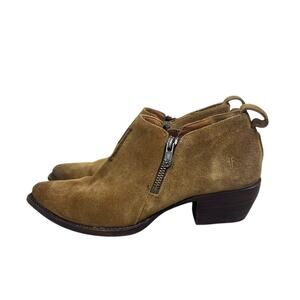 Frye Sacha Womens Size 7 Boots Tan Suede Side Zip Pointed Toe Moto Ankle Booties